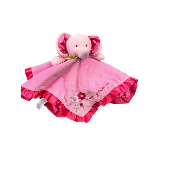Carter's Other - Carters Lovey Elephant Pink Satin Mommy Loves Me Stuffed Rattle Blanket Flowers